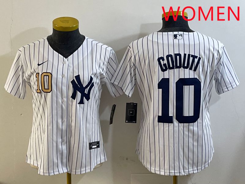 Women New York Yankees #10 Goduti White Stripe 2025 Nike MLB Jersey style 1->women mlb jersey->Women Jersey